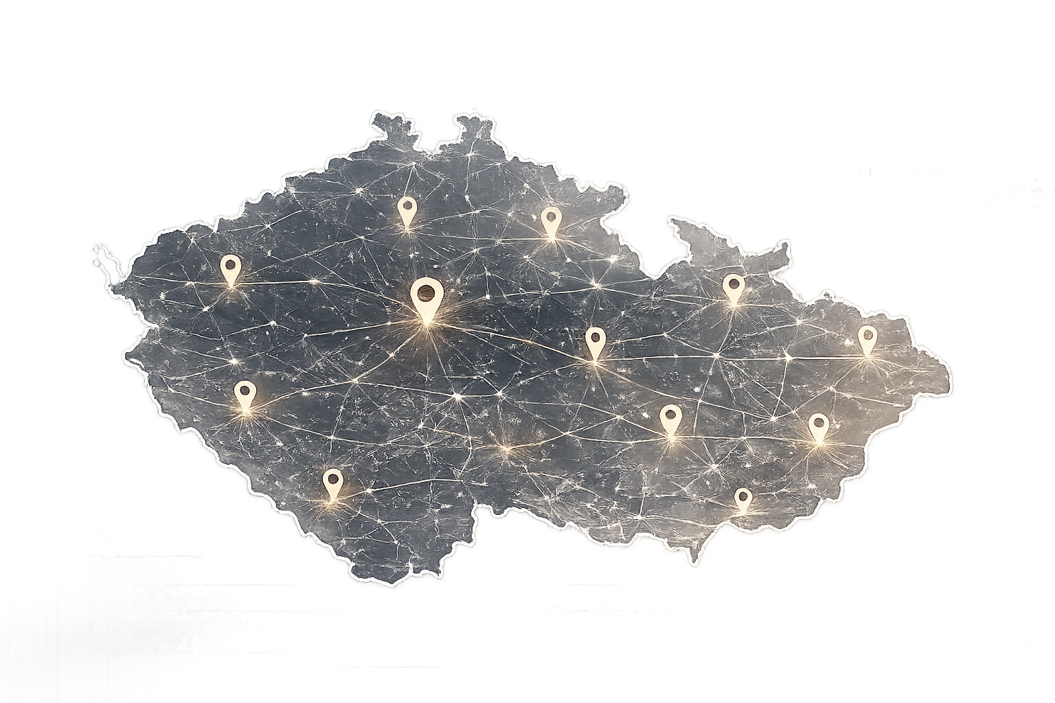 Stylizovaná mapa České republiky — služba pokrývá všechny kraje.